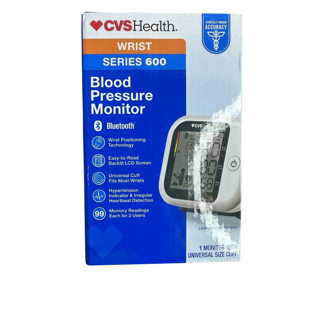 CVS Health Series 600 Wrist Blood Pressure Monitor Bluetooth Backlit LCD Screen